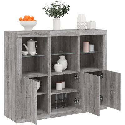 vidaXL Grijs Sonoma 3-delige LED Sideboards - Kasten vidaXL Grijs Sonoma 3-delige LED Sideboards - Kasten