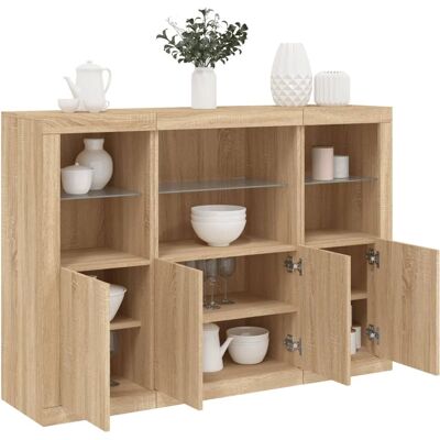 vidaXL Eikenhout Sideboard met LED-verlichting - Sideboard vidaXL Eikenhout Sideboard met LED-verlichting - Sideboard