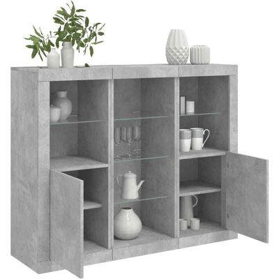 vidaXL Grijs Cement Multiplex 3-delig Dressoir met LED-verlichting vidaXL Grijs Cement Multiplex 3-delig Dressoir met LED-verlichting