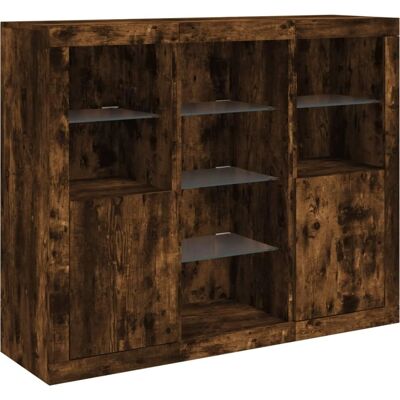 vidaXL Gerookte Eik Sideboards met LED-verlichting - 3 stuks - Sideboards vidaXL Gerookte Eik Sideboards met LED-verlichting - 3 stuks - Sideboards