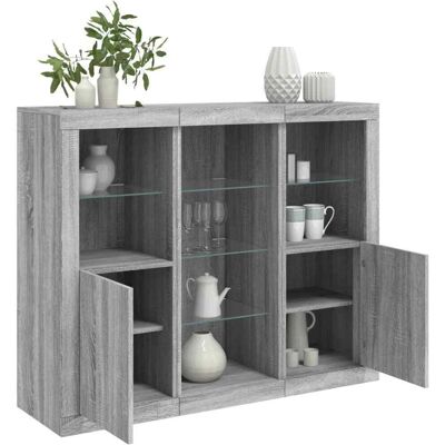 vidaXL 3-delige sideboards met LED-verlichting grijs Sonoma - Dressoir vidaXL 3-delige sideboards met LED-verlichting grijs Sonoma - Dressoir