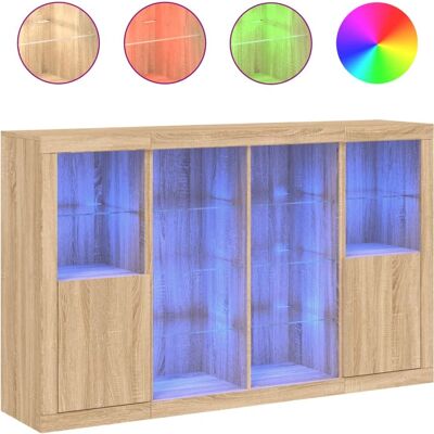 vidaXL Sonoma Eiken Sideboards met LED-verlichting 3 stuks - Sideboards vidaXL Sonoma Eiken Sideboards met LED-verlichting 3 stuks - Sideboards