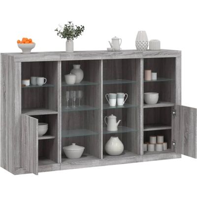 vidaXL Sideboards met LED-verlichting in Grey Sonoma - 3 stuks vidaXL Sideboards met LED-verlichting in Grey Sonoma - 3 stuks