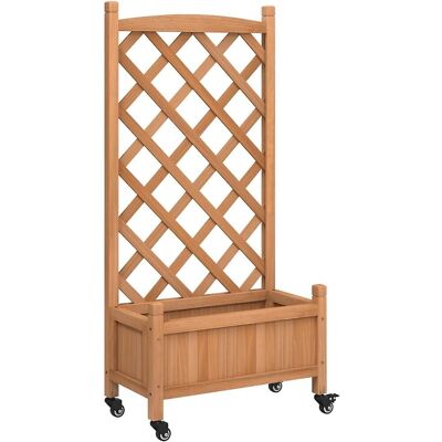 vidaXL Braune Holzblumenkasten mit Spalier und Rollen - Gartengartenbeet vidaXL Braune Holzblumenkasten mit Spalier und Rollen - Gartengartenbeet