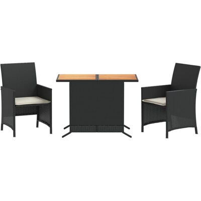 vidaXL 3-Tlg. Bistro-Set Mit Kissen Poly Rattan - Schwarz und Creme - Gartenmöbel vidaXL 3-Tlg. Bistro-Set Mit Kissen Poly Rattan - Schwarz und Creme - Gartenmöbel