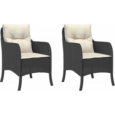 vidaXL Garden Chairs with Cushions 2 pcs Black Poly Rattan - Garden Chairs vidaXL Garden Chairs with Cushions 2 pcs Black Poly Rattan - Garden Chairs