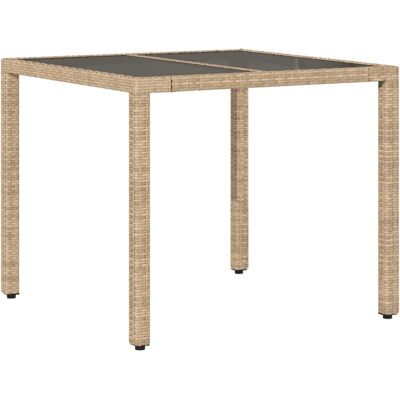 vidaXL Gartentisch Beige - Outdoor Esstisch mit Glasplatte vidaXL Gartentisch Beige - Outdoor Esstisch mit Glasplatte