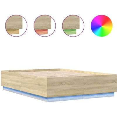 vidaXL Bettgestell mit LED-Lichtern Sonoma Eiche 200x200 cm - Bettgestell vidaXL Bettgestell mit LED-Lichtern Sonoma Eiche 200x200 cm - Bettgestell