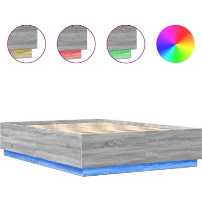 vidaXL Bettgestell mit LED-Lichtern Grau Sonoma 160x200 cm Holzwerkstoff - Bettgestell vidaXL Bettgestell mit LED-Lichtern Grau Sonoma 160x200 cm Holzwerkstoff - Bettgestell