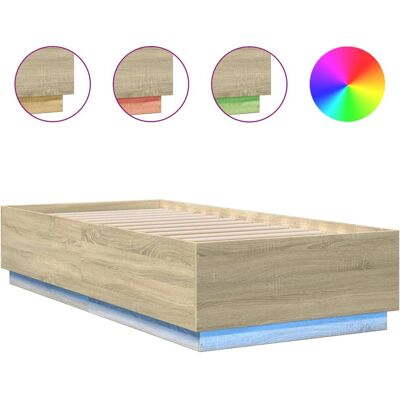 vidaXL Sonoma Eiche Bettgestell mit LED-Lichtern - Bett vidaXL Sonoma Eiche Bettgestell mit LED-Lichtern - Bett