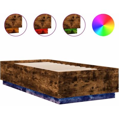 vidaXL Bettgestell mit LED Holzwerkstoff Räuchereiche 100x200 cm vidaXL Bettgestell mit LED Holzwerkstoff Räuchereiche 100x200 cm