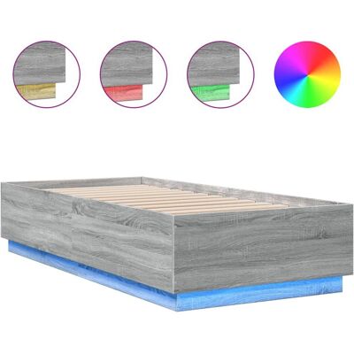 vidaXL Bettgestell mit LED-Lichtern Grau Sonoma - Bett, 100x200 cm, Holzwerkstoff vidaXL Bettgestell mit LED-Lichtern Grau Sonoma - Bett, 100x200 cm, Holzwerkstoff