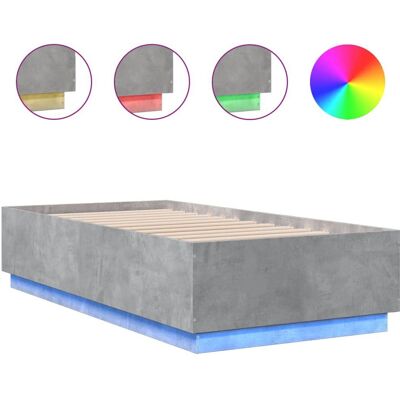 vidaXL Bettgestell mit LED-Lichtern - 75x190 cm - Betonggrau - Bettart vidaXL Bettgestell mit LED-Lichtern - 75x190 cm - Betonggrau - Bettart