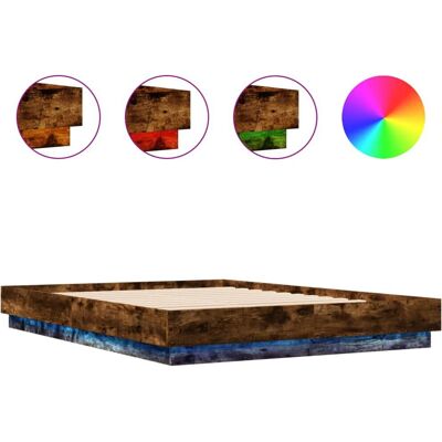 vidaXL Bettgestell mit LED-Lichtern Rauch Eiche 140x200 cm - Bettgestell vidaXL Bettgestell mit LED-Lichtern Rauch Eiche 140x200 cm - Bettgestell