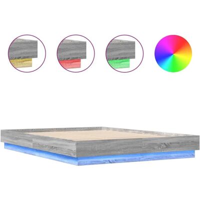 vidaXL Bettgestell mit LED-Lichtern Grau Sonoma 140x200 cm - Bettgestell vidaXL Bettgestell mit LED-Lichtern Grau Sonoma 140x200 cm - Bettgestell