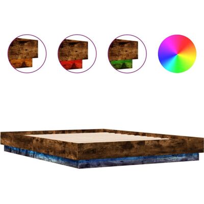vidaXL Bettgestell mit LED-Lichtern Rauch Eiche 120x200 cm - Bettgestell vidaXL Bettgestell mit LED-Lichtern Rauch Eiche 120x200 cm - Bettgestell