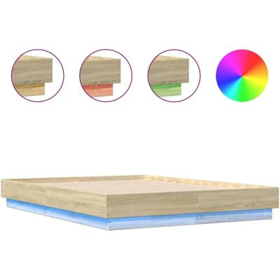 vidaXL Bed Frame met LED-verlichting Sonoma Eiken - Bedframe vidaXL Bed Frame met LED-verlichting Sonoma Eiken - Bedframe