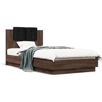vidaXL Bettrahmen mit Kopfteil - Holzwerkstoff - Braune Eiche - Bett vidaXL Bettrahmen mit Kopfteil - Holzwerkstoff - Braune Eiche - Bett