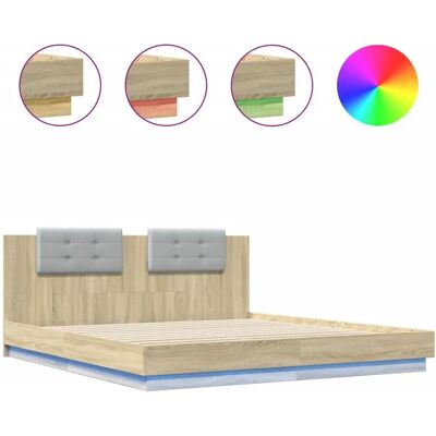 vidaXL Bettgestell mit LED-Leuchten Sonoma Eiche - Bettgestell vidaXL Bettgestell mit LED-Leuchten Sonoma Eiche - Bettgestell