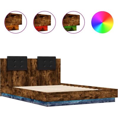 vidaXL Bettgestell mit Kopfteil und LED-Leuchten Räucher-Eiche 150x200 cm King Size - bed frame vidaXL Bettgestell mit Kopfteil und LED-Leuchten Räucher-Eiche 150x200 cm King Size - bed frame