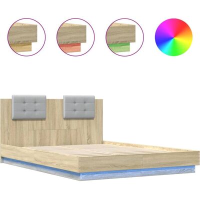 vidaXL Bed Frame met LED-verlichting 140x200 cm - Sonoma Eiken - Bedframe vidaXL Bed Frame met LED-verlichting 140x200 cm - Sonoma Eiken - Bedframe