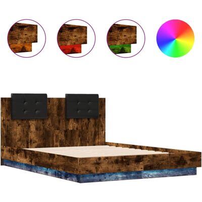 vidaXL Bettgestell mit LED-Lichtern - 120x200 cm - Räuchereiche vidaXL Bettgestell mit LED-Lichtern - 120x200 cm - Räuchereiche