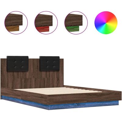 vidaXL Bettgestell mit LED-Leuchten Braun Eiche 135x190 cm Doppel vidaXL Bettgestell mit LED-Leuchten Braun Eiche 135x190 cm Doppel