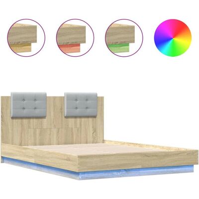 vidaXL Bettgestell mit LED-Lichtern - Small Double - Sonoma Eiche vidaXL Bettgestell mit LED-Lichtern - Small Double - Sonoma Eiche