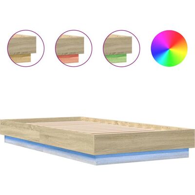 vidaXL Sengestel med LED-lys Sonoma eg - Sengestel vidaXL Sengestel med LED-lys Sonoma eg - Sengestel