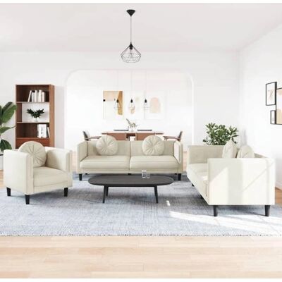 VIDAXL Sofagruppe - Velours Creme 3-teilig Modernes Design VIDAXL Sofagruppe - Velours Creme 3-teilig Modernes Design