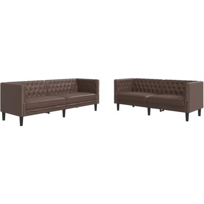Conjunto de Sofás Chesterfield de Cuero Sintético Marrón VidaXL 2 Piezas Conjunto de Sofás Chesterfield de Cuero Sintético Marrón VidaXL 2 Piezas