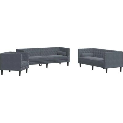 Conjunto de Sofás Chesterfield gris oscuro de terciopelo Vidaxl Conjunto de Sofás Chesterfield gris oscuro de terciopelo Vidaxl