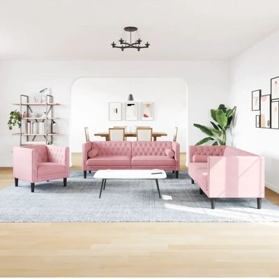 vidaXL 3-tlg. Chesterfield-Sofa-Set mit Rosa Samt - 2- und 3-Sitzer vidaXL 3-tlg. Chesterfield-Sofa-Set mit Rosa Samt - 2- und 3-Sitzer