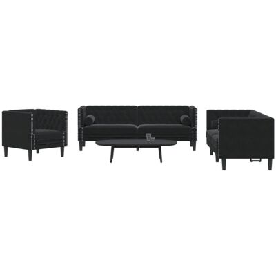 Conjunto de sofás Chesterfield vidaXL - Terciopelo negro, 3 piezas Conjunto de sofás Chesterfield vidaXL - Terciopelo negro, 3 piezas