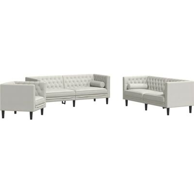 vidaXL Chesterfield-Sofa-Set - Creme Samt - 3-tlg. vidaXL Chesterfield-Sofa-Set - Creme Samt - 3-tlg.