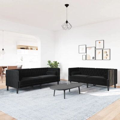 Ensemble de Canapés Chesterfield Vidaxl - Velours Noir 2 Pièces - Publicité Ensemble de Canapés Chesterfield Vidaxl - Velours Noir 2 Pièces - Publicité