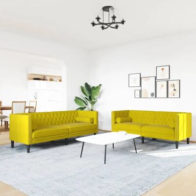 Ensemble de Canapés Chesterfield Jaune - Velours Vidaxl - Publicité Ensemble de Canapés Chesterfield Jaune - Velours Vidaxl - Publicité
