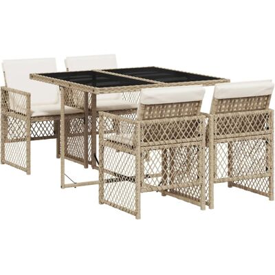 vidaXL Gartentisch + Balkontisch, Gartenmöbel Essgruppe 5-tlg. Beige Poly Rattan vidaXL Gartentisch + Balkontisch, Gartenmöbel Essgruppe 5-tlg. Beige Poly Rattan