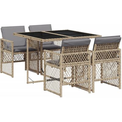 vidaXL Gartentisch + Balkontisch, Gartenmöbel Essgruppe Gartengarnitur Sitzgruppe 5-tlg. Beige Poly Rattan (110 cm) vidaXL Gartentisch + Balkontisch, Gartenmöbel Essgruppe Gartengarnitur Sitzgruppe 5-tlg. Beige Poly Rattan (110 cm)
