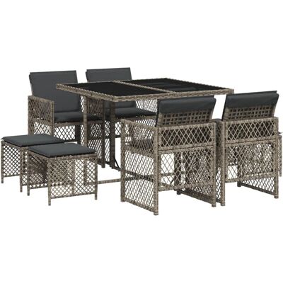 VidaXL Gartentisch + Balkonmöbel-Set - Grau 9-tlg. VidaXL Gartentisch + Balkonmöbel-Set - Grau 9-tlg.