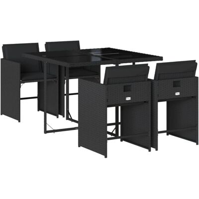 vidaXL Gartenmöbel Set - Schwarz, 5-tlg., Klappstühle, Glastisch vidaXL Gartenmöbel Set - Schwarz, 5-tlg., Klappstühle, Glastisch
