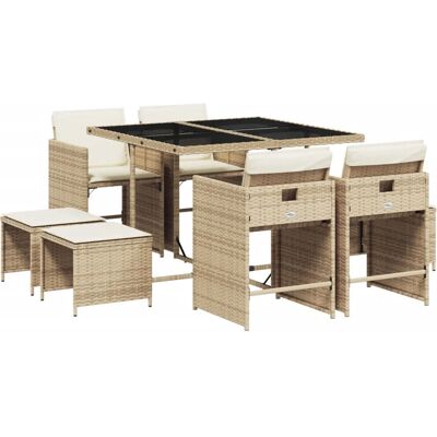 vidaXL Gartentisch + Balkontisch - 9-tlg. Poly Rattan Beige vidaXL Gartentisch + Balkontisch - 9-tlg. Poly Rattan Beige