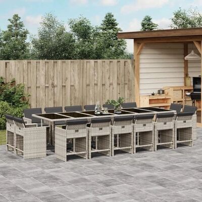 vidaXL Gartentisch-Set - Grau - 17 Stück, Poly Rattan vidaXL Gartentisch-Set - Grau - 17 Stück, Poly Rattan