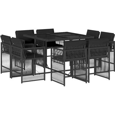 vidaXL 11-Tlg. Garten-Essgruppe Mit Kissen Schwarz - PE-Rattan, Klappstühle, Glastisch - Gartenmöbel vidaXL 11-Tlg. Garten-Essgruppe Mit Kissen Schwarz - PE-Rattan, Klappstühle, Glastisch - Gartenmöbel