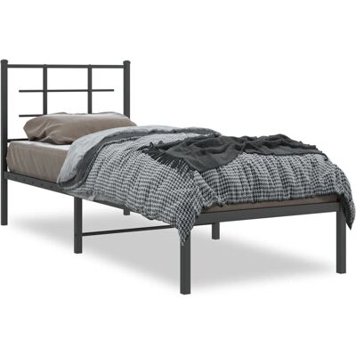 vidaXL 355551 Bed Frame - Metal, Black, 75x190 cm, with Headboard - Bed Frame vidaXL 355551 Bed Frame - Metal, Black, 75x190 cm, with Headboard - Bed Frame