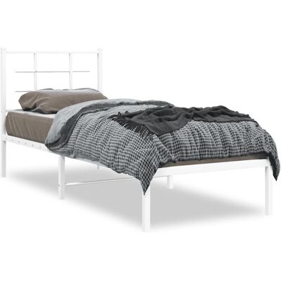 vidaXL Bed Frame White 75x190cm with Headboard - Bed Frame vidaXL Bed Frame White 75x190cm with Headboard - Bed Frame