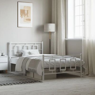 vidaXL Metallipetaus runko pää- ja jalkapäädyllä - Valkoinen - 107x203cm - Patjatyypin vidaXL Metallipetaus runko pää- ja jalkapäädyllä - Valkoinen - 107x203cm - Patjatyypin