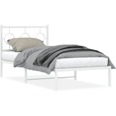 vidaXL Bett, Bettgestell mit Kopfteil, Metall, Weiß, 90x200 cm vidaXL Bett, Bettgestell mit Kopfteil, Metall, Weiß, 90x200 cm