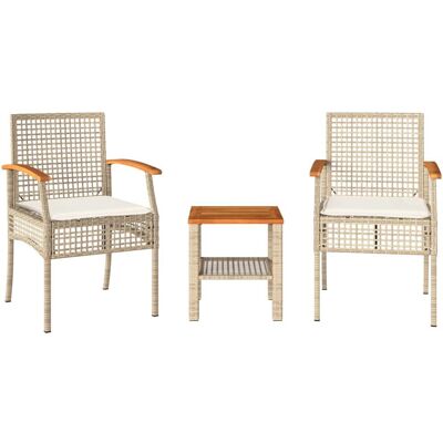 VidaXL Outdoor Möbel-Set - Beige - Rattan & Akazie - 3-teilig VidaXL Outdoor Möbel-Set - Beige - Rattan & Akazie - 3-teilig