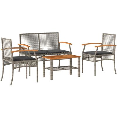 vidaXL 3-tlg. Bistro-Set mit Kissen Poly Rattan Akazienholz - 3 Stück vidaXL 3-tlg. Bistro-Set mit Kissen Poly Rattan Akazienholz - 3 Stück